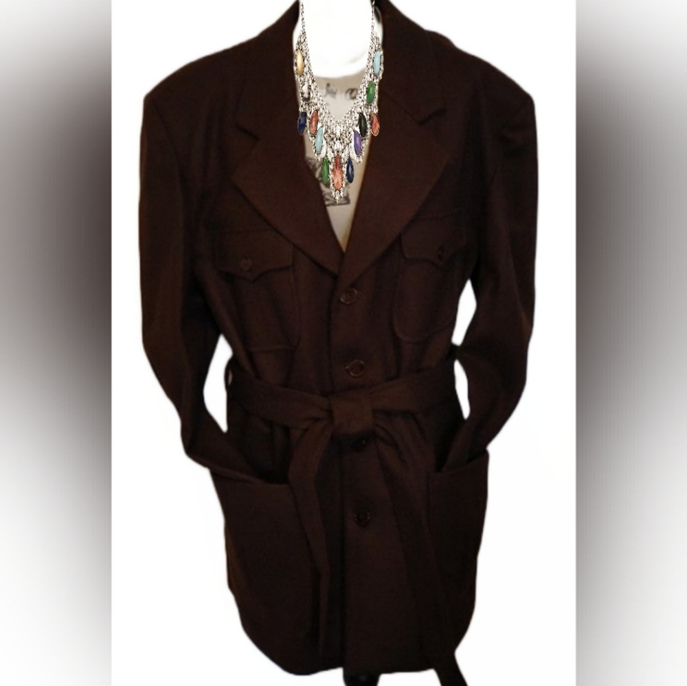 SUCCESSO BROWN WOOL BLEND PEACOAT SZ M